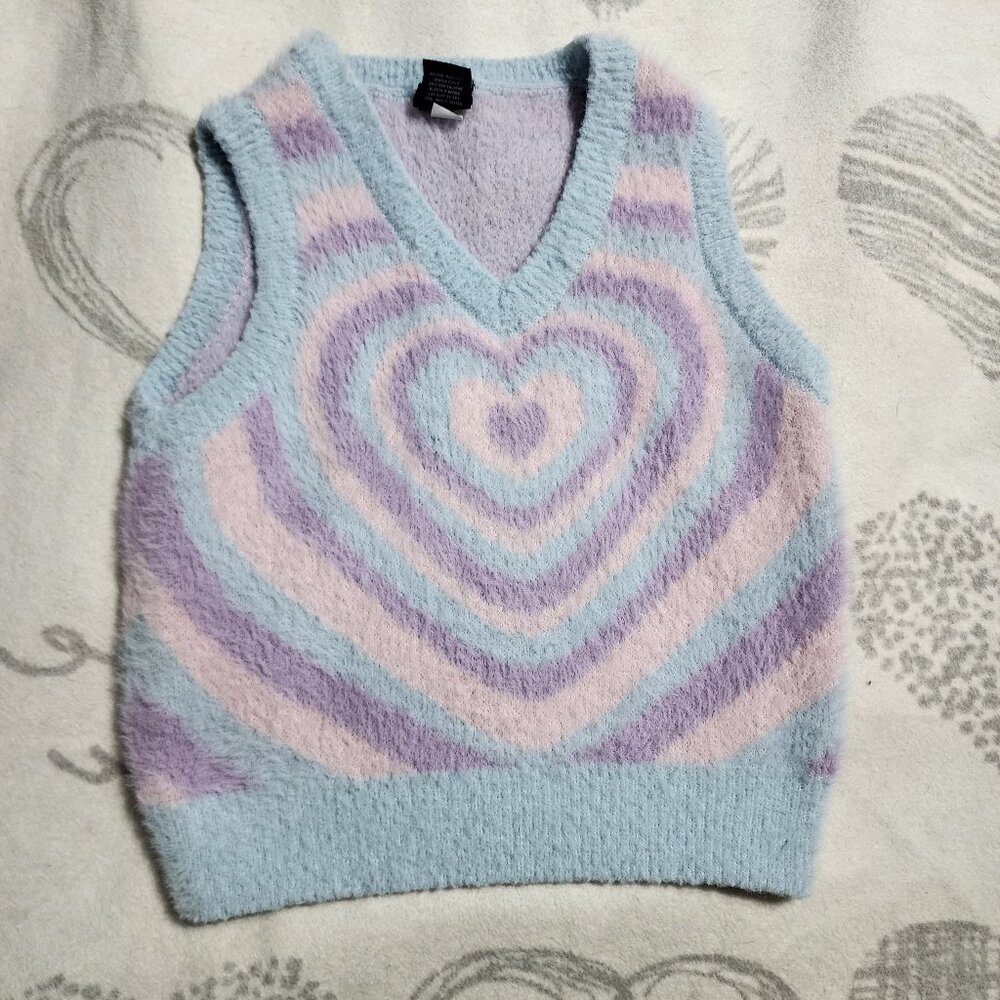 Sweet Society Pastel Heart Knit Sweater Vest‎ – Sz M